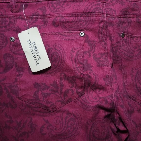 Forever 21 Women's Jeans Denim Burgundy/Brown Paisley Skinny - Picture 5 of 8